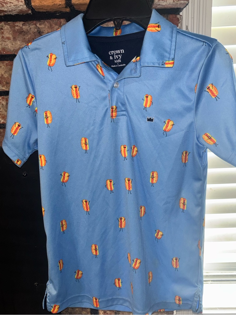crown & ivy Blue Short-Sleeve Polo with Hot Dog Print